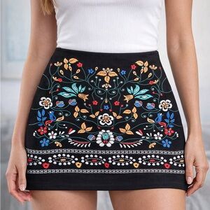 Faux Embroidered Black Mini Skirt